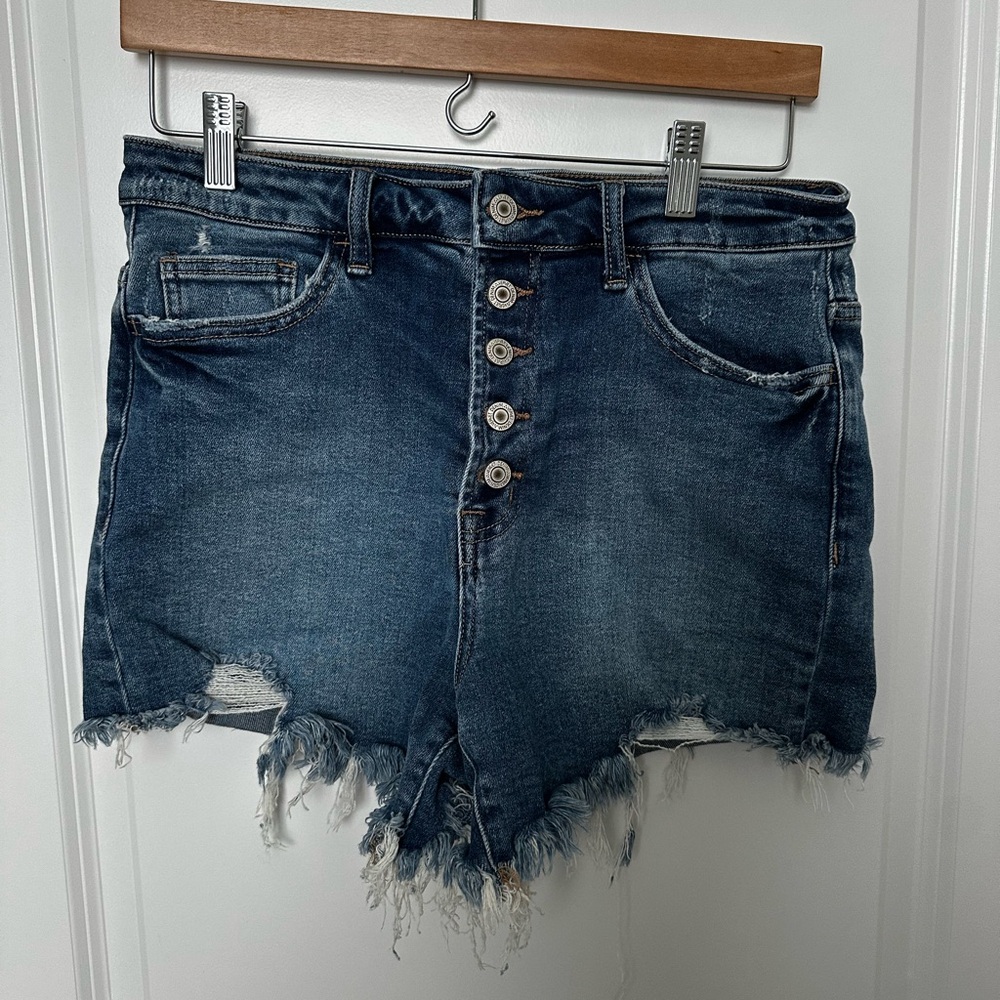 Distressed Hem Button Front Women’s Denim Shorts